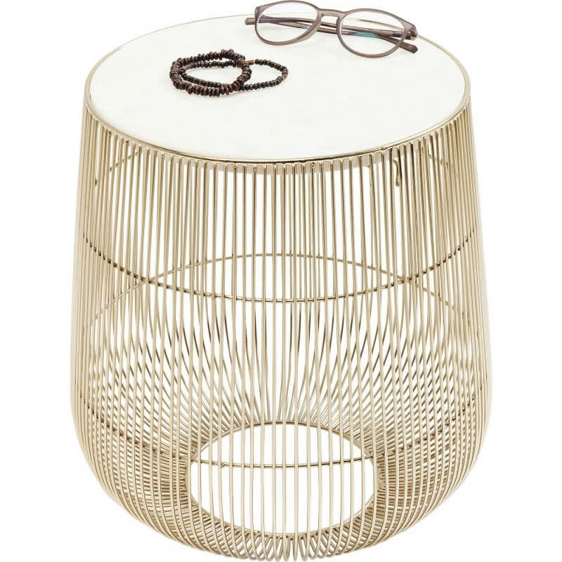 BEAM - Table d'appoint ronde en marbre blanc et acier doré