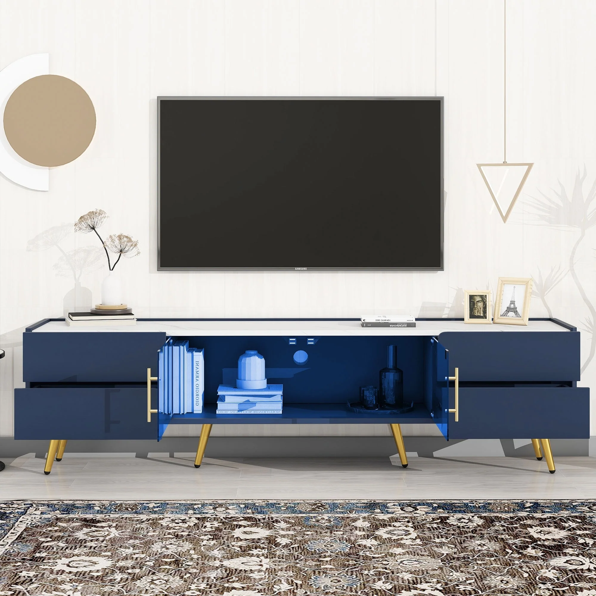 LED TV Cabinet Media Console Table with 4 Drawers for TVs up to 80 - 70.90 x 15.70 x 18.10