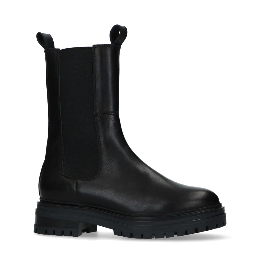 Manfield Zwarte leren chelsea boots