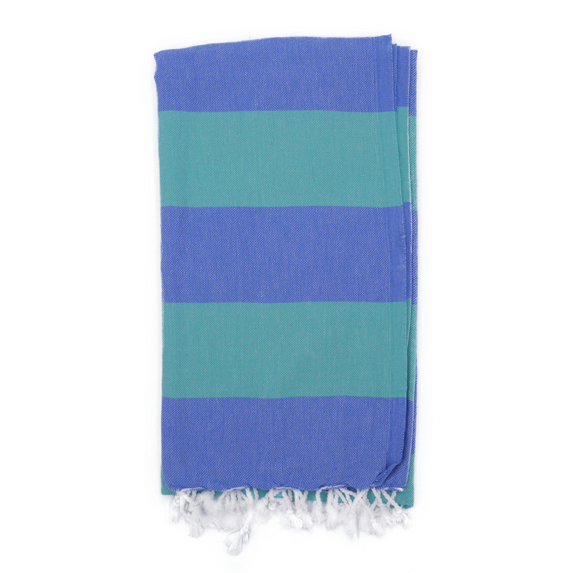 - Fouta en coton avec franges bleu et vert 100x160cm