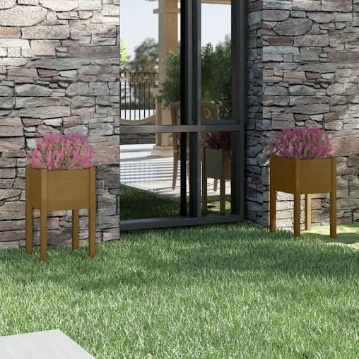 NNEVL Garden Planters 2 pcs Honey Brown 40x40x70 cm Solid Pinewood