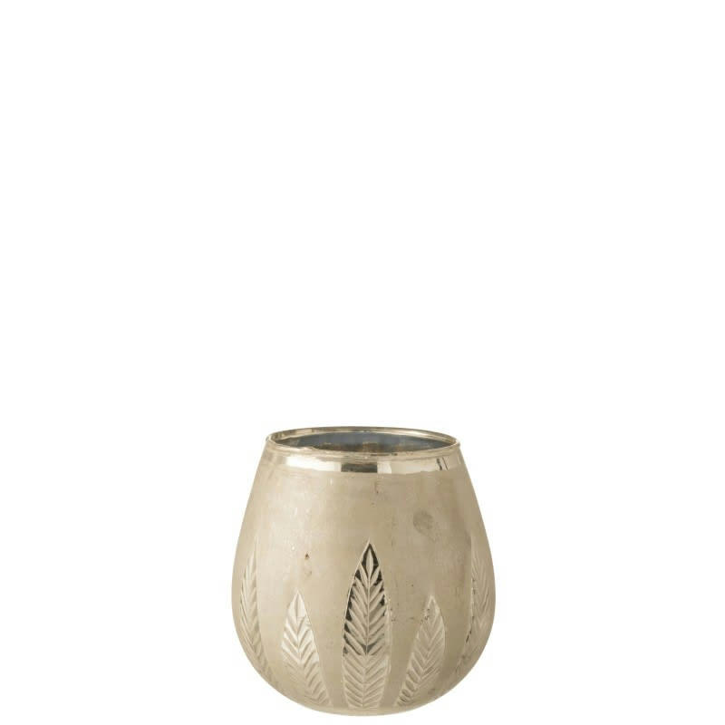 FEUILLE - Photophore rond verre argent H18,5cm