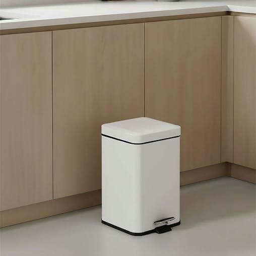 SOGA 2X Foot Pedal Stainless Steel Square Trash Bin White 12L