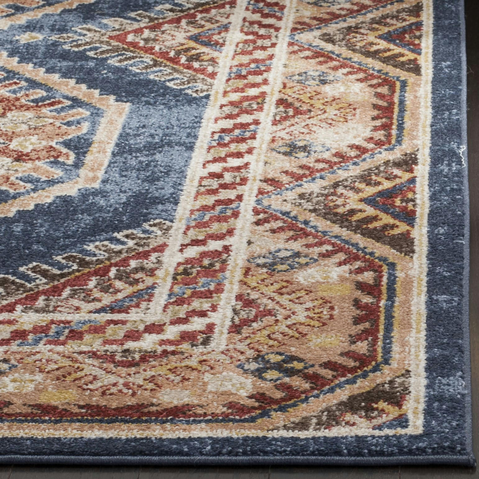 BIJAR - Tapis de salon interieur en bleu roi & rouille, 69 x 244 cm