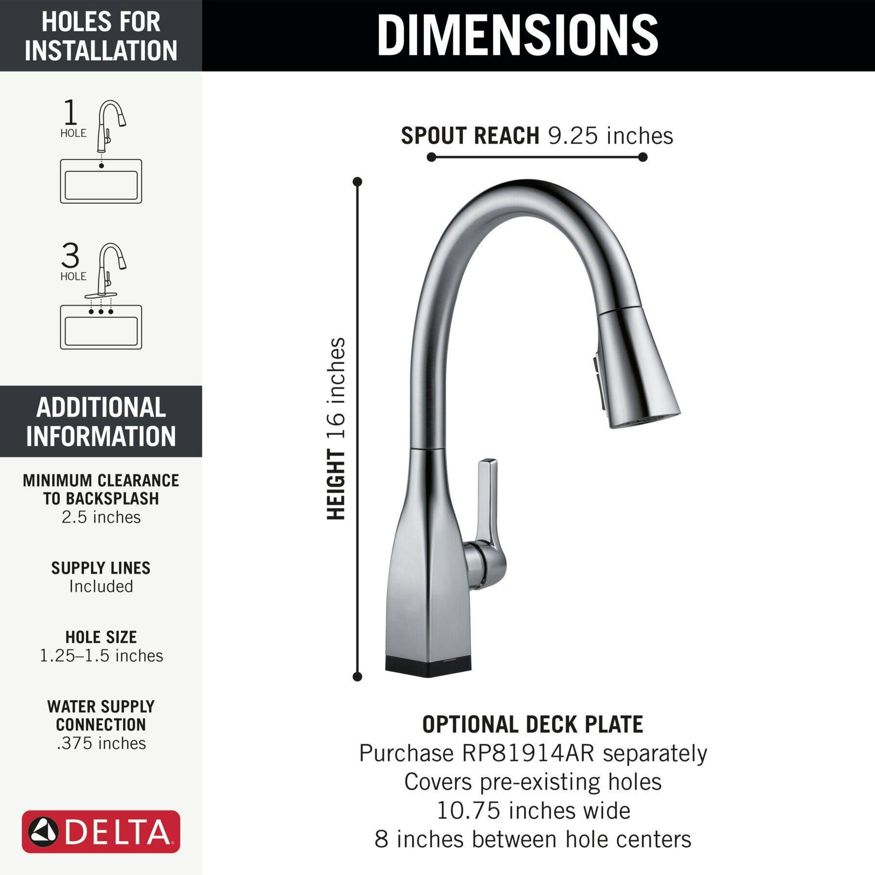 Delta Mateo Pull-Down Kitchen Faucet with Touch2O, Arctic Stainless