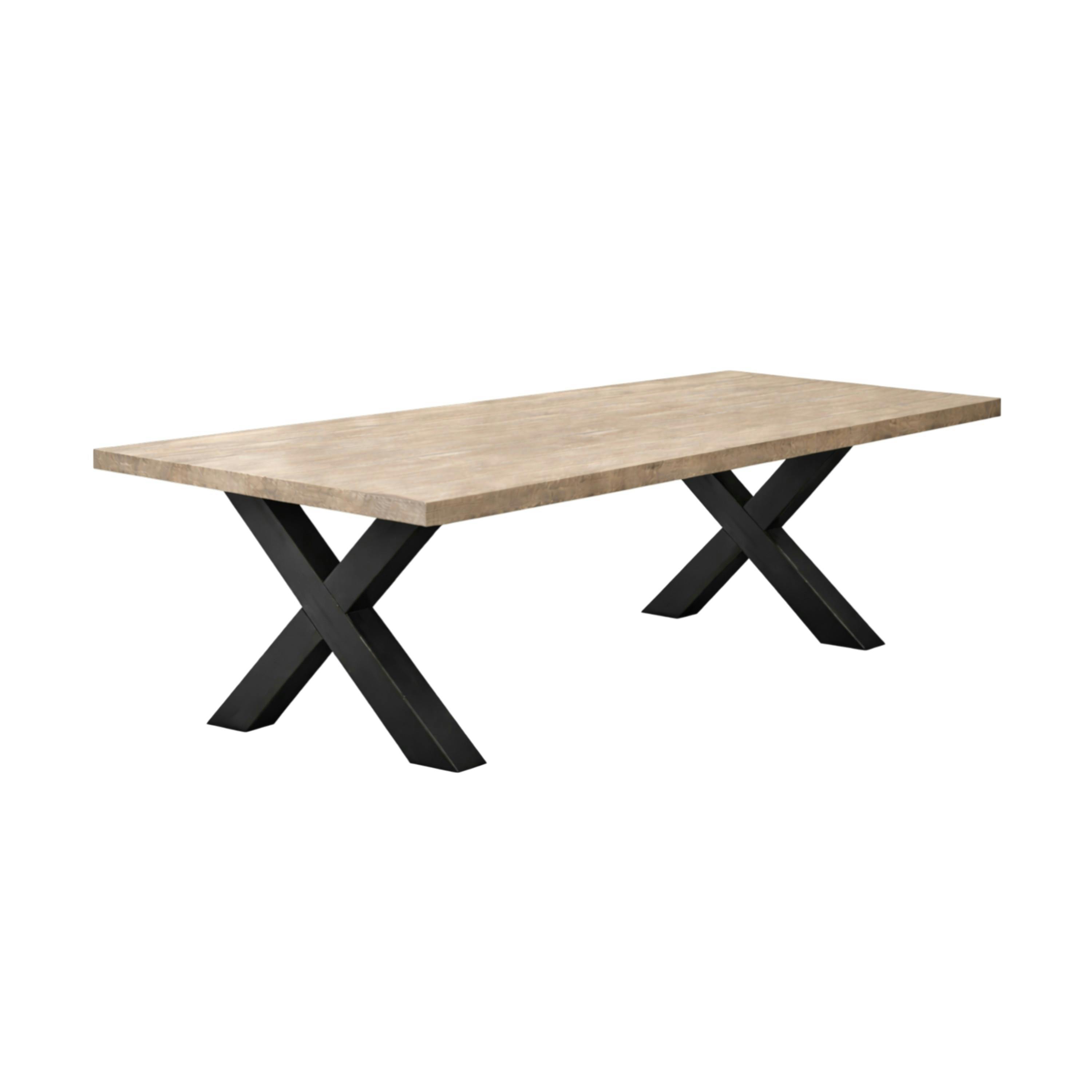 Table extensible bois grisé bords droits pieds en X 220 cm PALERME