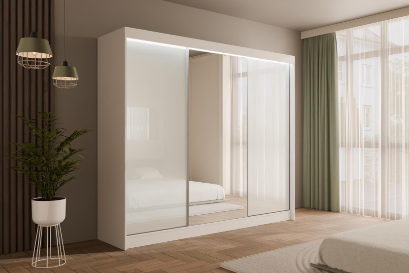 Szafa z drzwiami przesuwnymi i LED VESLI 250 x 215 cm