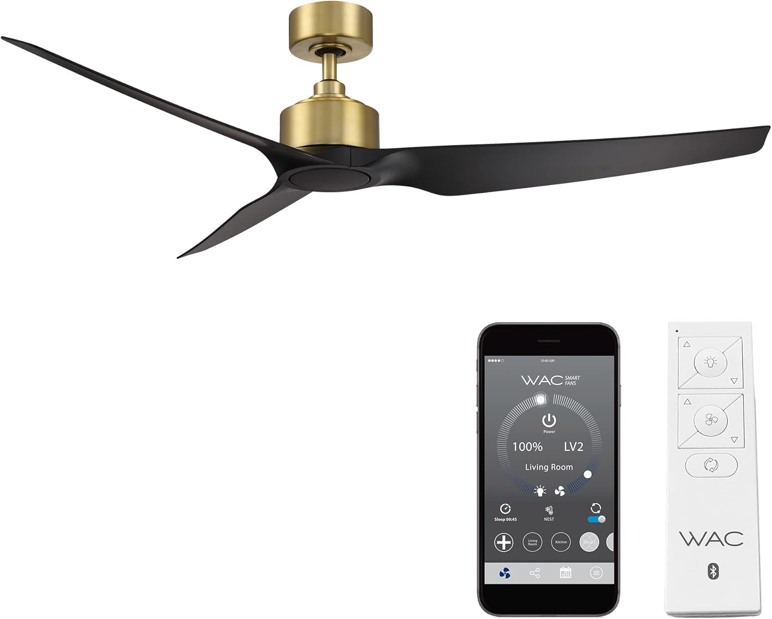 WAC F-056-SB/MB Stella 60 Outdoor Ceiling Fan with Remote, Soft Brass Matte Black