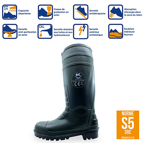 Bottes de Sécurité Vertes Hulk S5 T44 - PVC Imperméable, Antidérapantes, Coque en Acier, Confort et Durabilité Optimisés