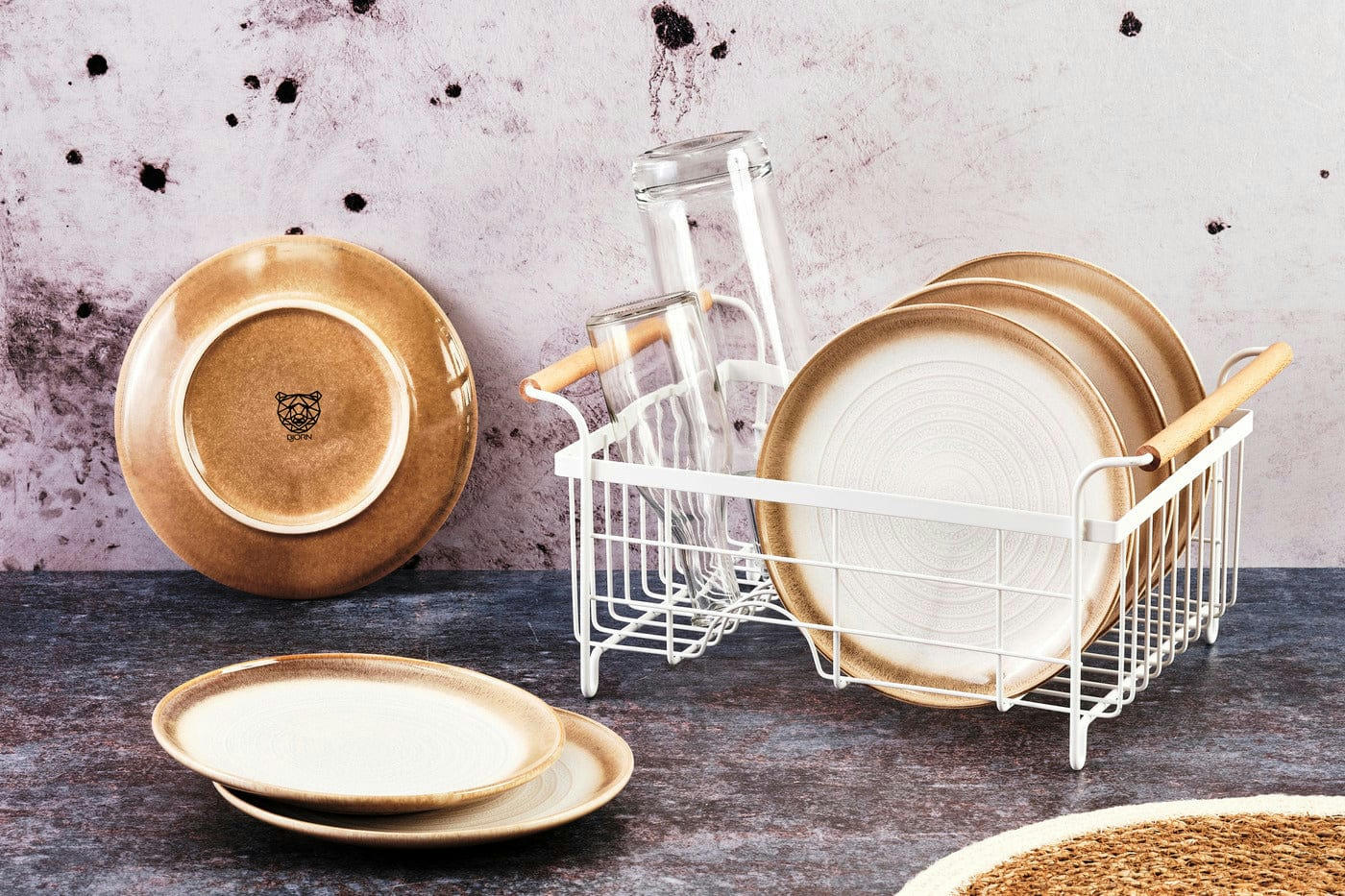 COSMOS - Lot de 6 assiettes à dessert en grès beige D21,5