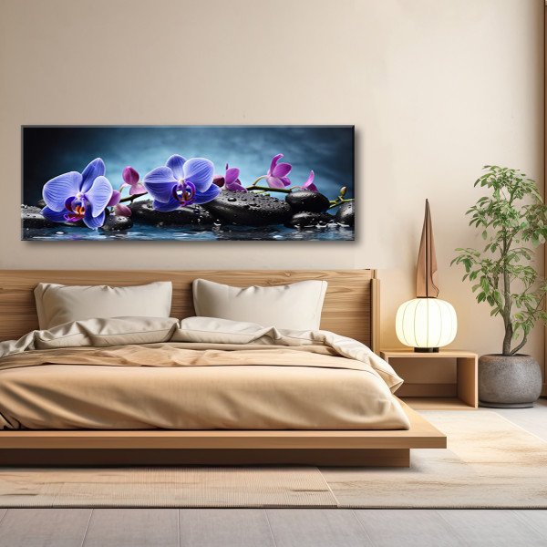 Feeby Obraz na płótnie, Niebieska Orchidea Zen 90x30