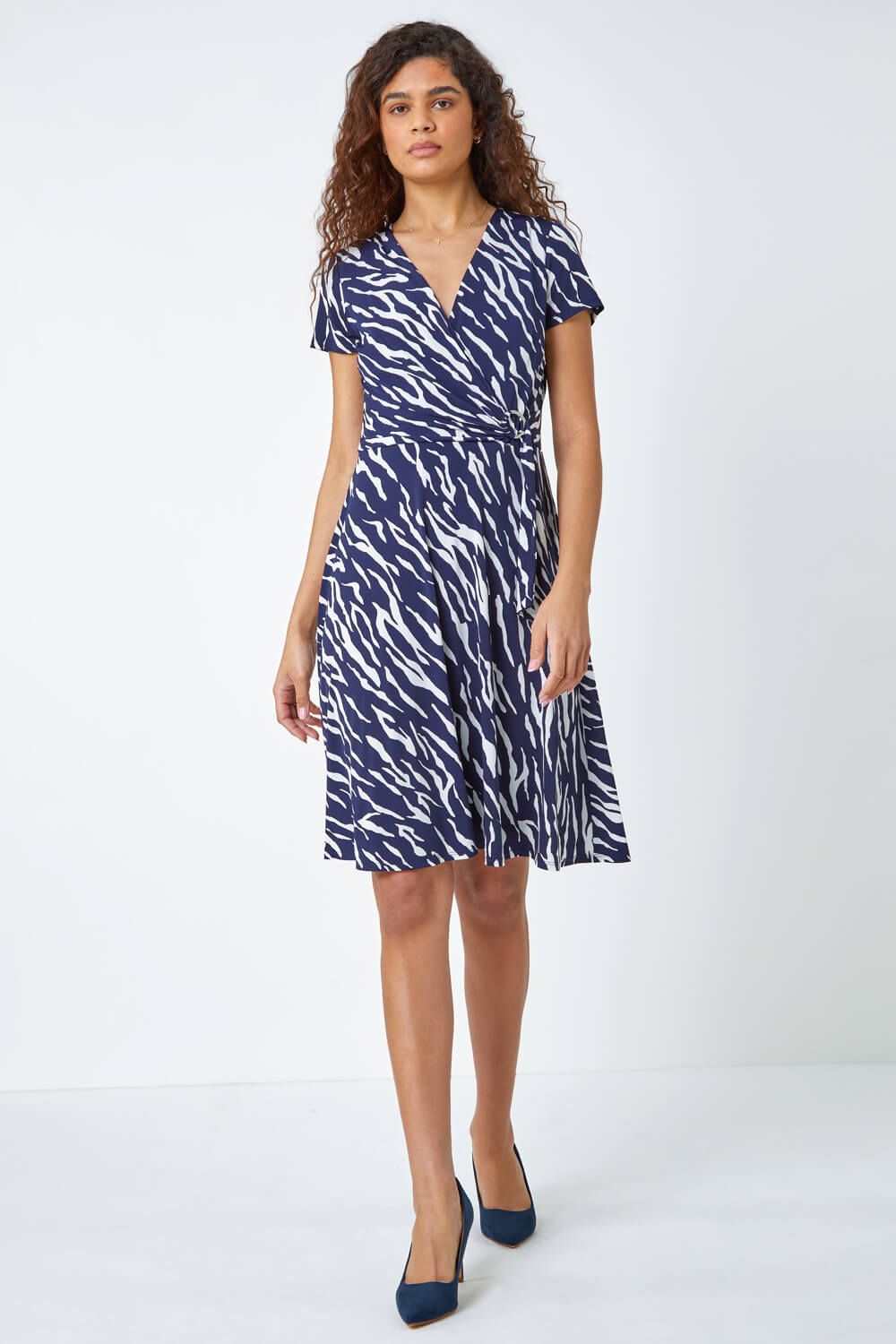 Roman Zebra Print Stretch Wrap Skater Dress