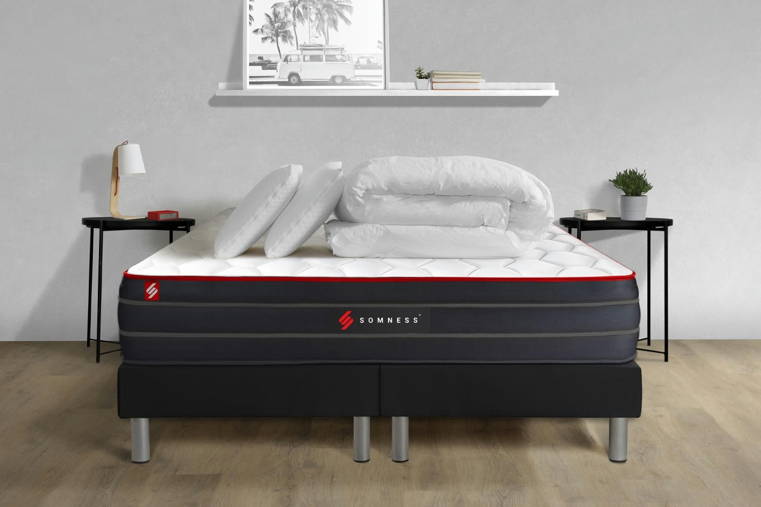 BOOST - Pack matelas sommier 160x200 oreiller couette