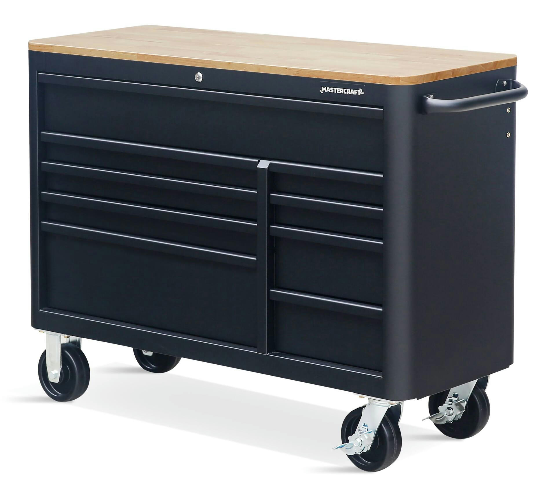 Mastercraft Wood Top Rolling 9-Drawer Tool Cabinet, Matte Black, 46-in