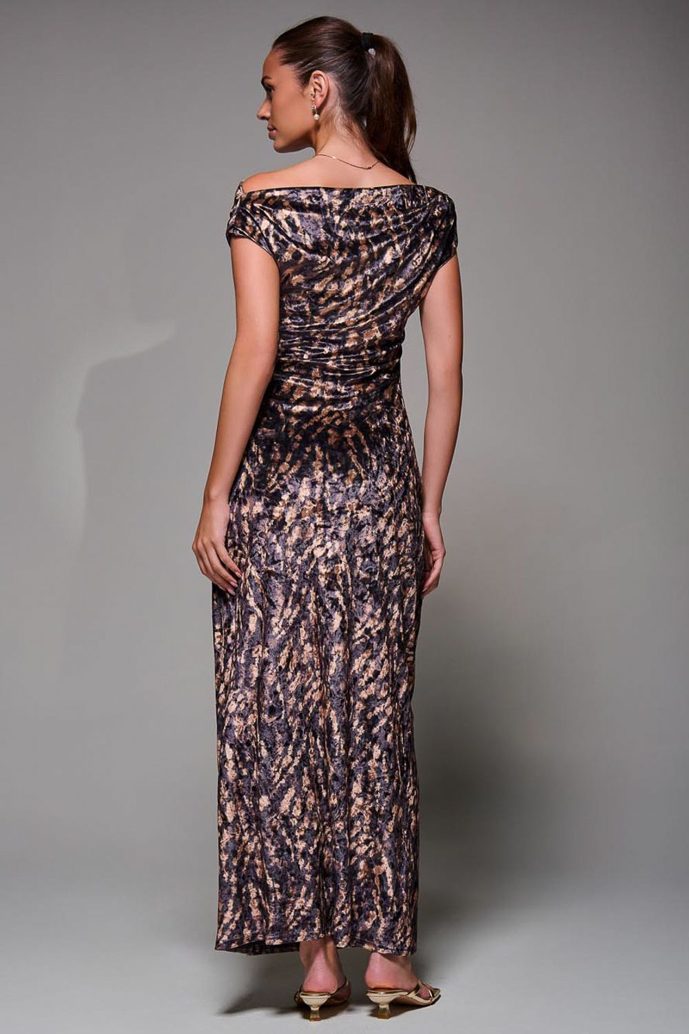 Jolie Moi Printed Velvet Draped Maxi Dress