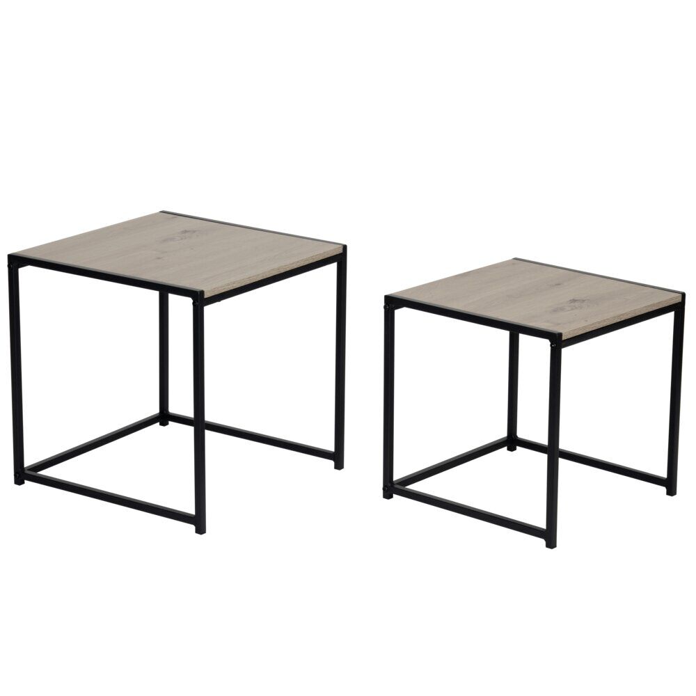 Table basse gigogne Luffi x2 bois et métal noir H35cm et H40cm
