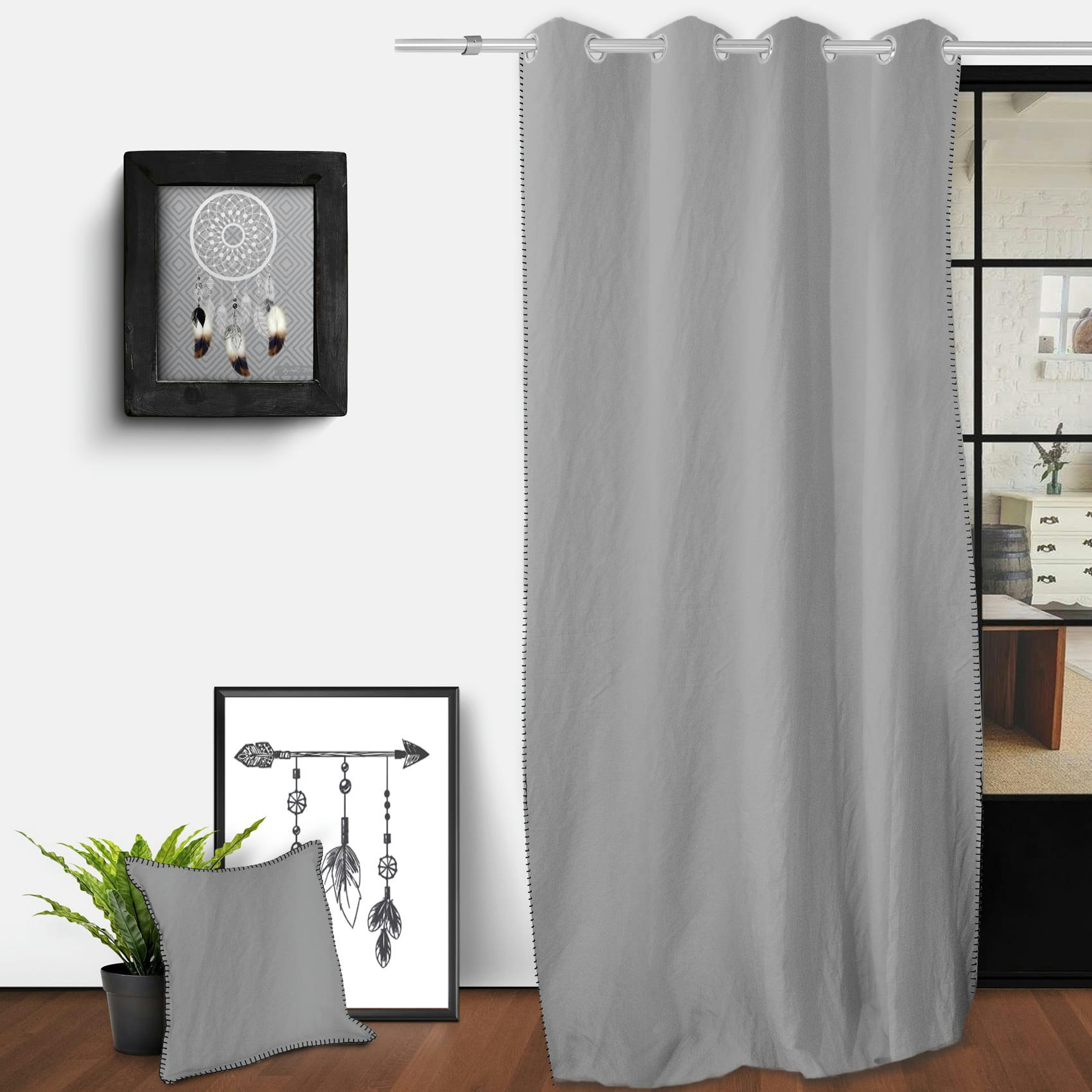 - Rideau à œillets spirit coton gris clair 135x250 cm