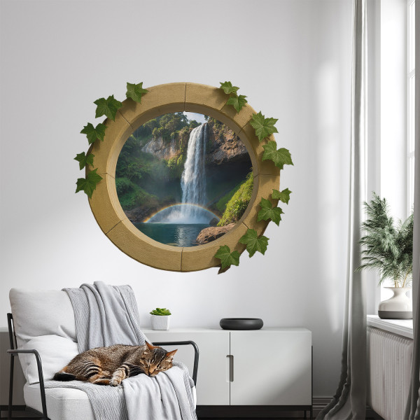 Naklejka 3D wiejski pejzaż dziura efekt w ścianie 60x52