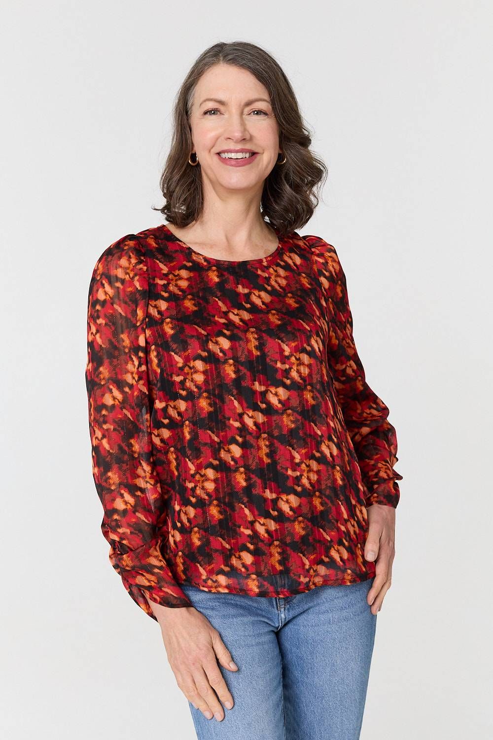 Izabel London Printed Semi Sheer Long Sleeve Blouse