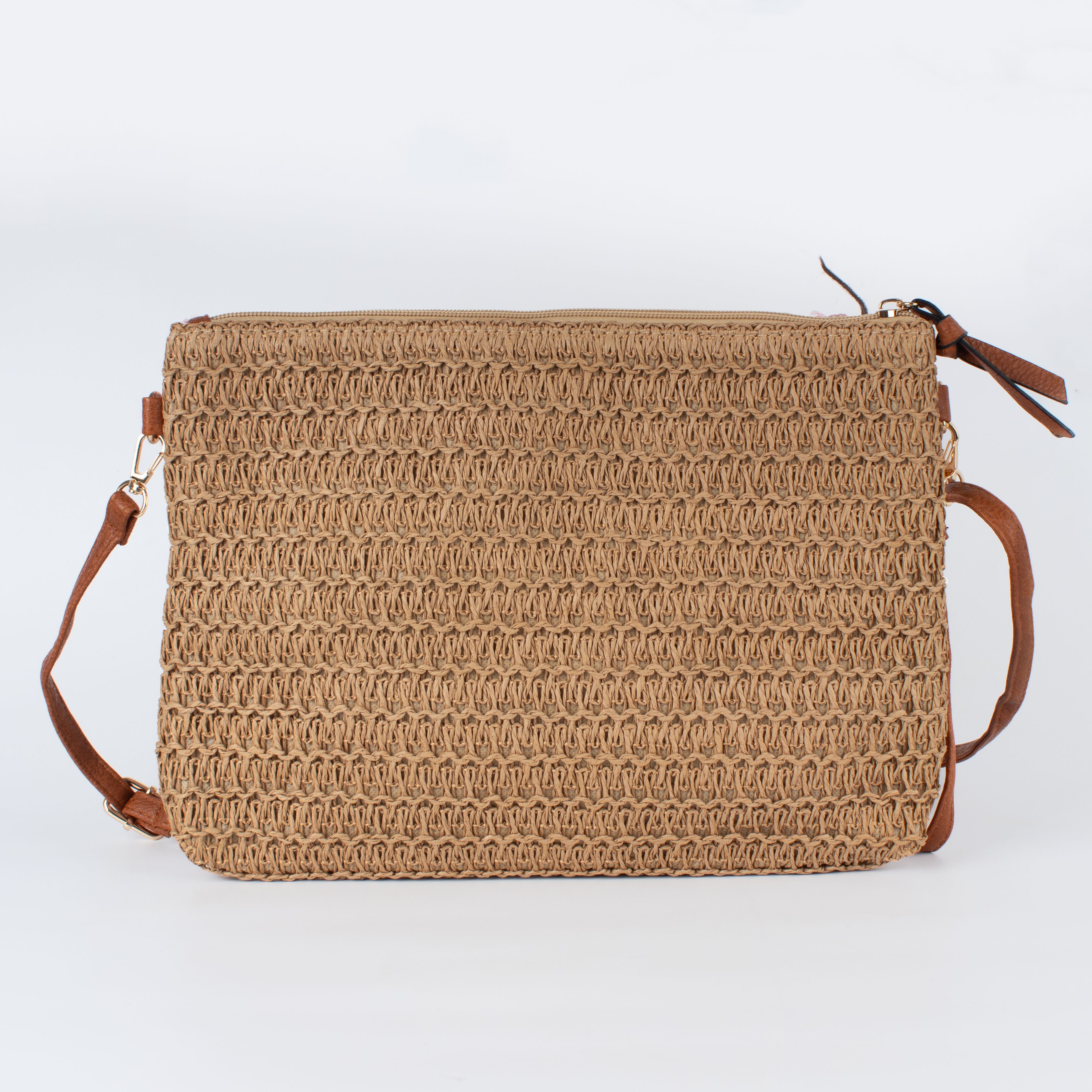 PEACH ACCESSORIES Textured Straw Clutch with Sequins Flowers
