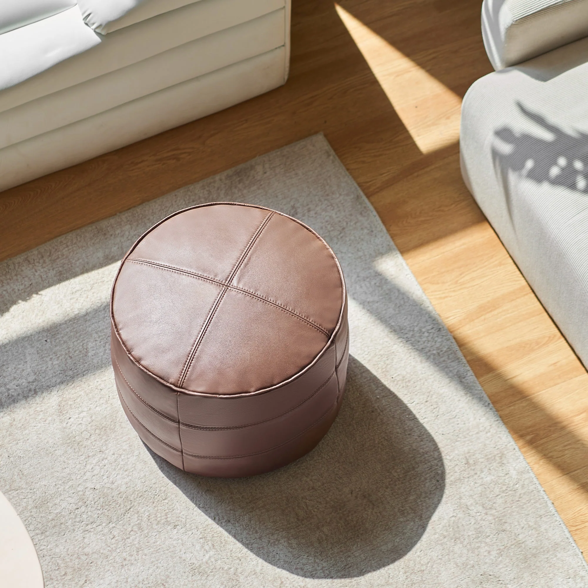 CO-Z 18'' Modern Boho Genuine Leather Pouf Ottoman