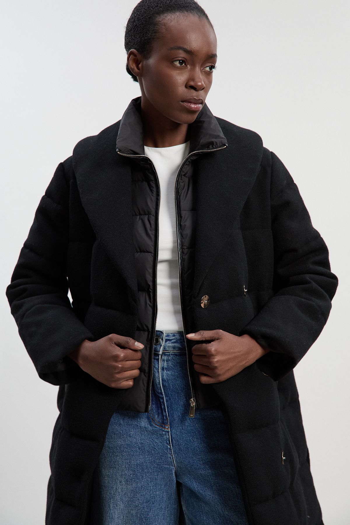 KarenMillen Wool Hybrid Padded Puffer Midi Coat