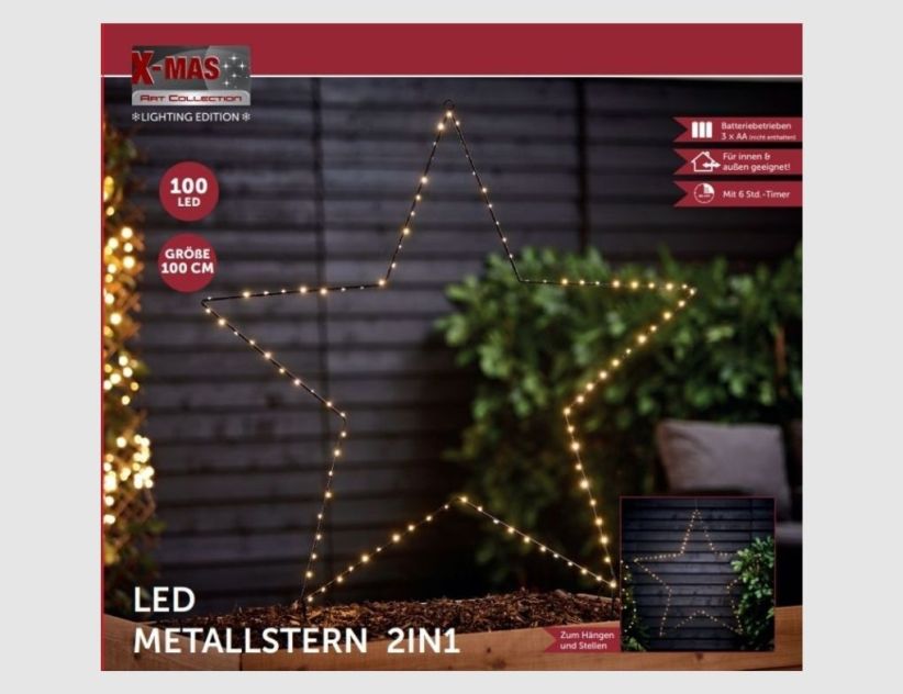 LED Gartenstecker Stern 2 in 1 Schwarz 100 LEDs