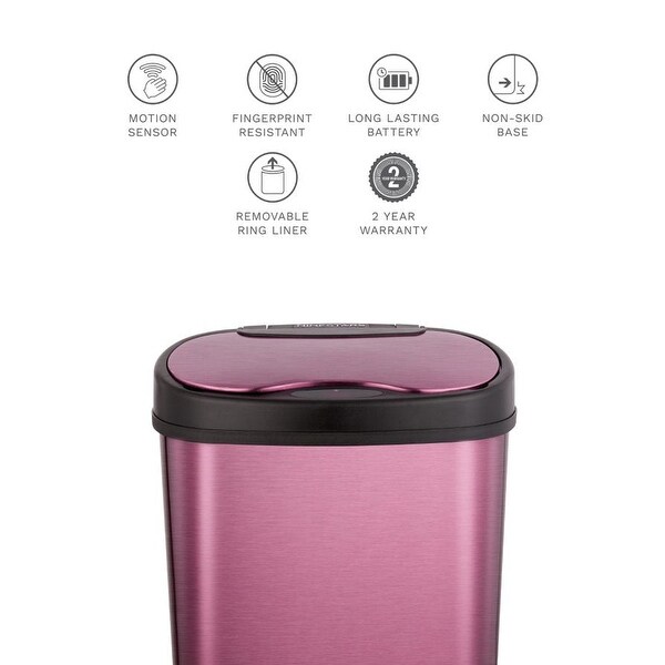 NINESTARS 3.2 Gallon Oval Stainless Steel Motion Sensor Trash Can, Burgundy