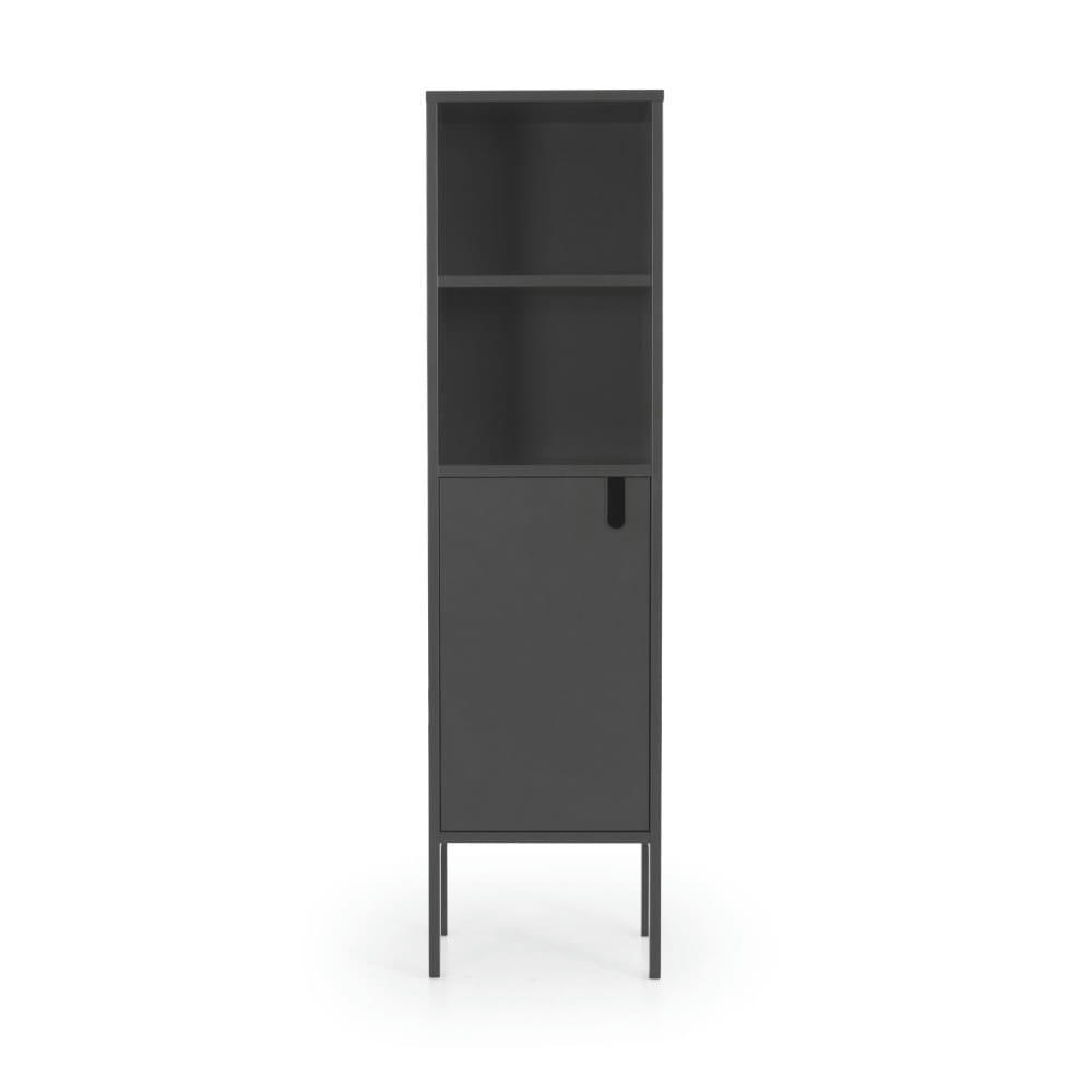 UNO - Colonne de rangement en bois 1 porte 2 niches H152cm gris anthracite