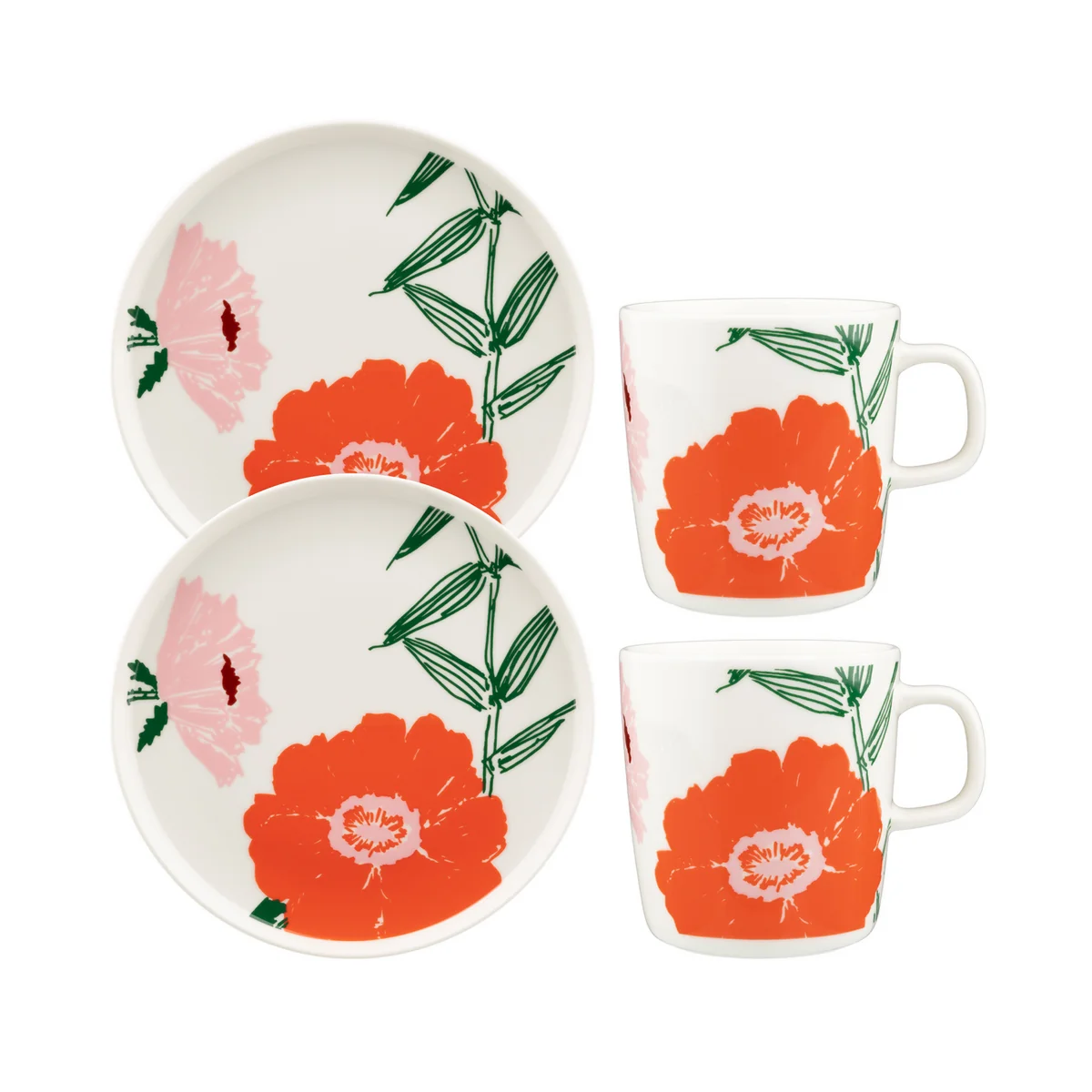 Marimekko - Oiva Puutarhakutsut Frühstücks-Set, weiß / grün / orange (4-tlg)