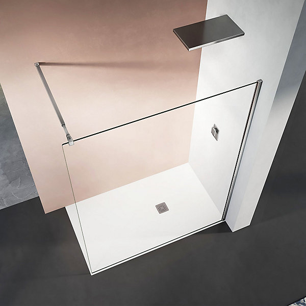 GRAND VERRE Paroi de douche 60x200 avec barre de stabilisation extensible jusqu'à 120 cm et profilé mural chromé