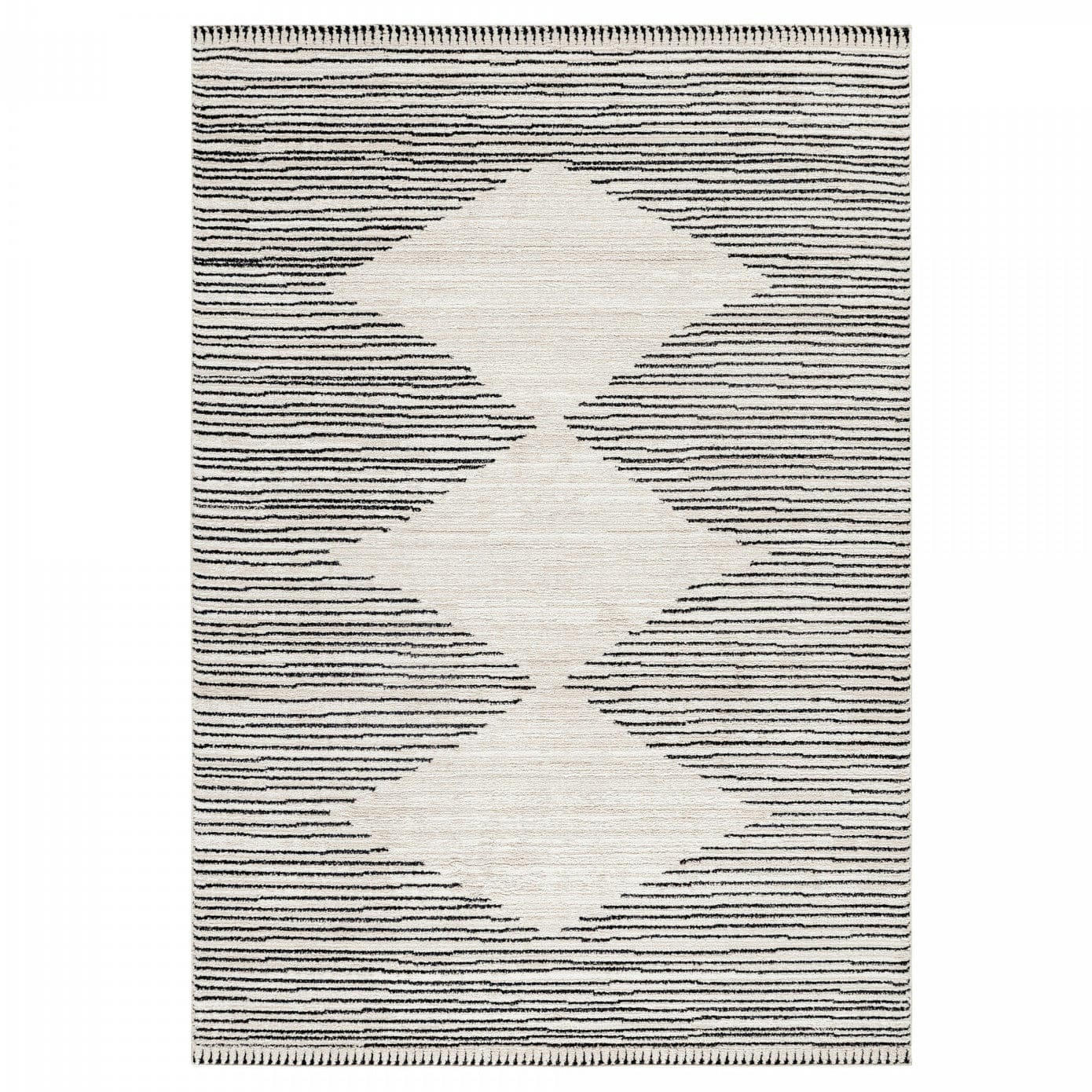 NEWA - Tapis bohème effet laine crème et anthracite 80x150cm