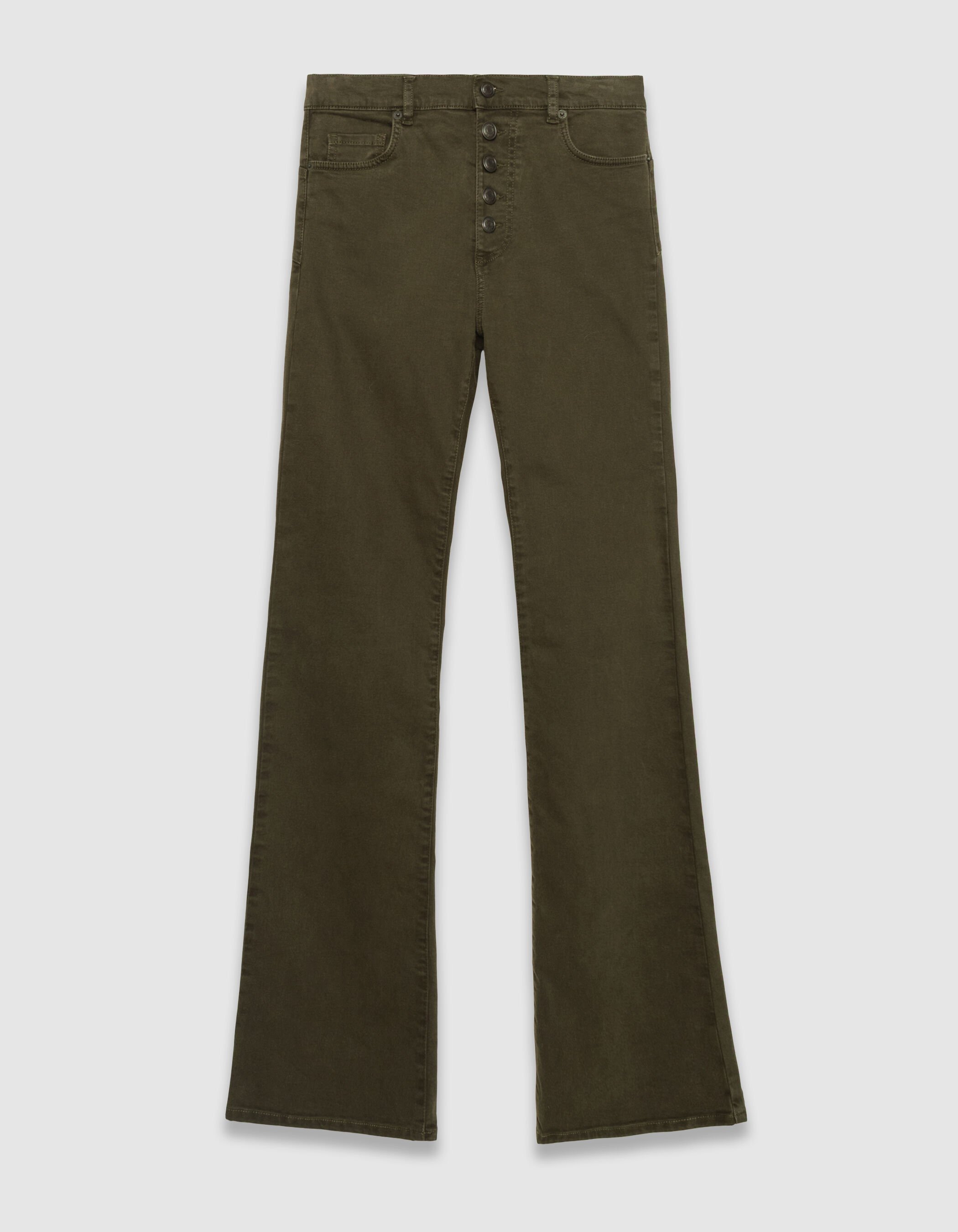 Jean flare kaki boutons apparents Femme