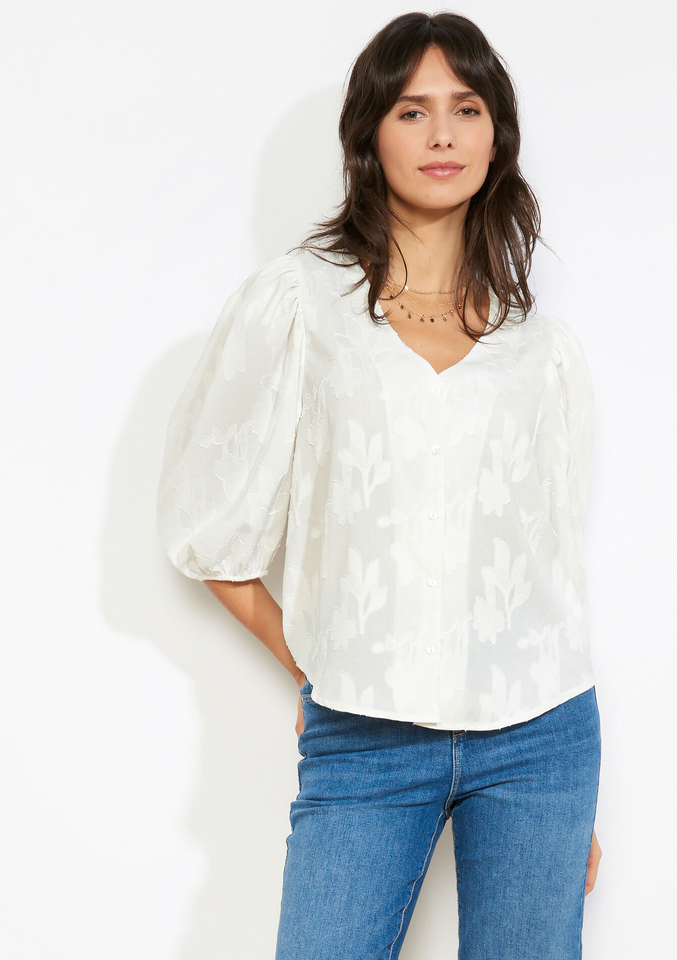 Losvallende jacquard blouse