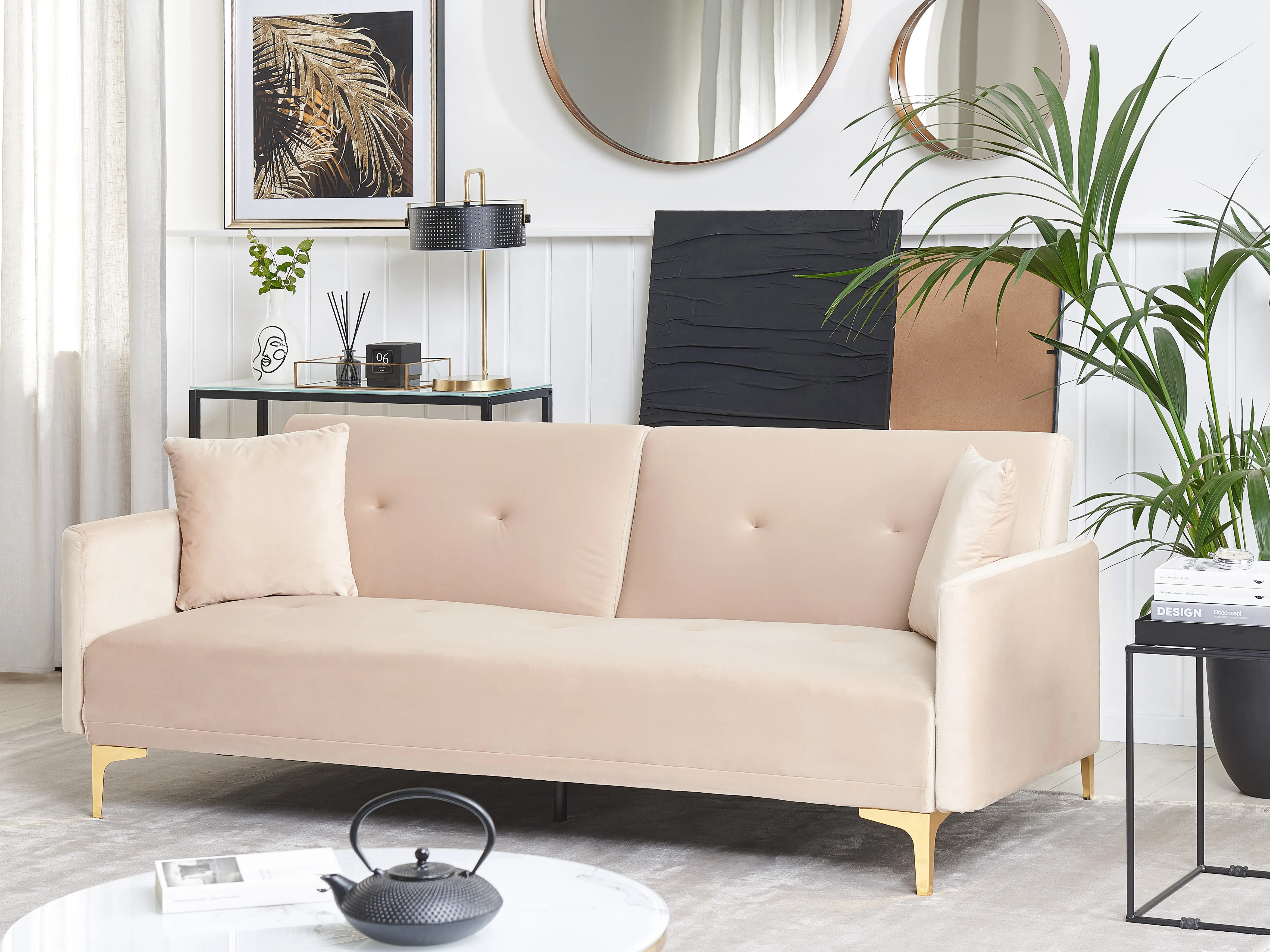 Sofa Bed 3 Seater LUCAN Velvet Beige
