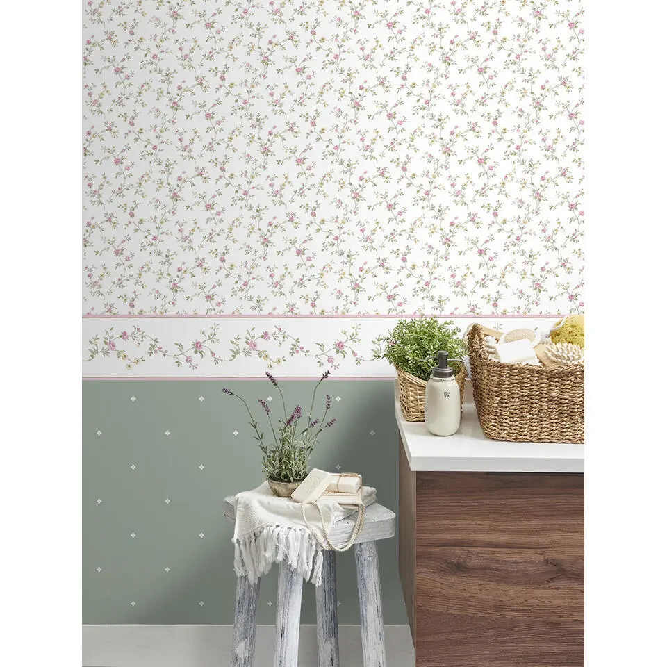 Sanders & Sanders behang bloemetjes groen, paars en wit - 53 cm x 10 m