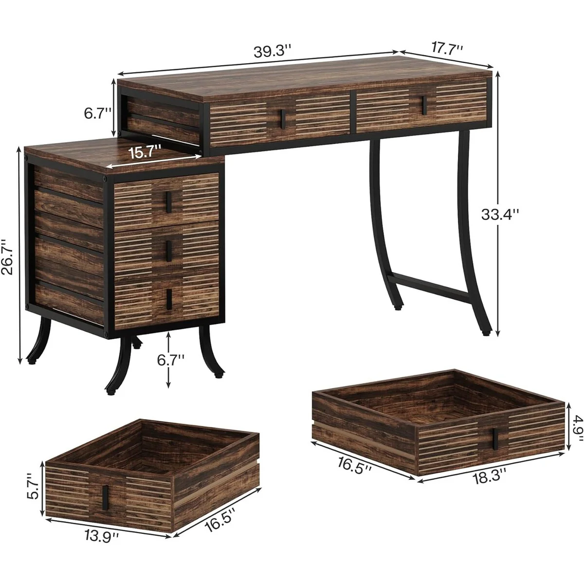 55 Home Office Desk with Reversible 5 Drawers