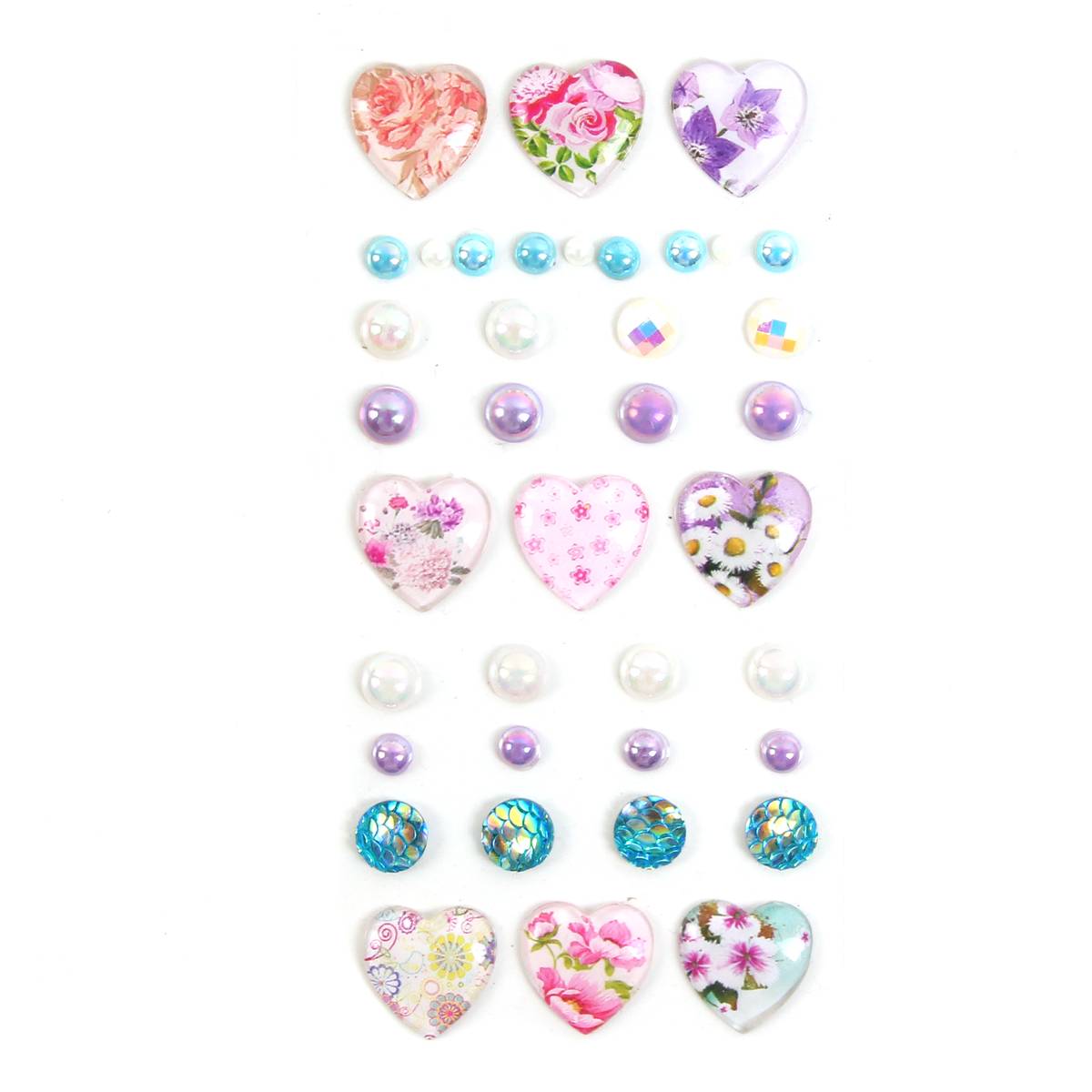 Floral Heart Adhesive Gems 38 Pack