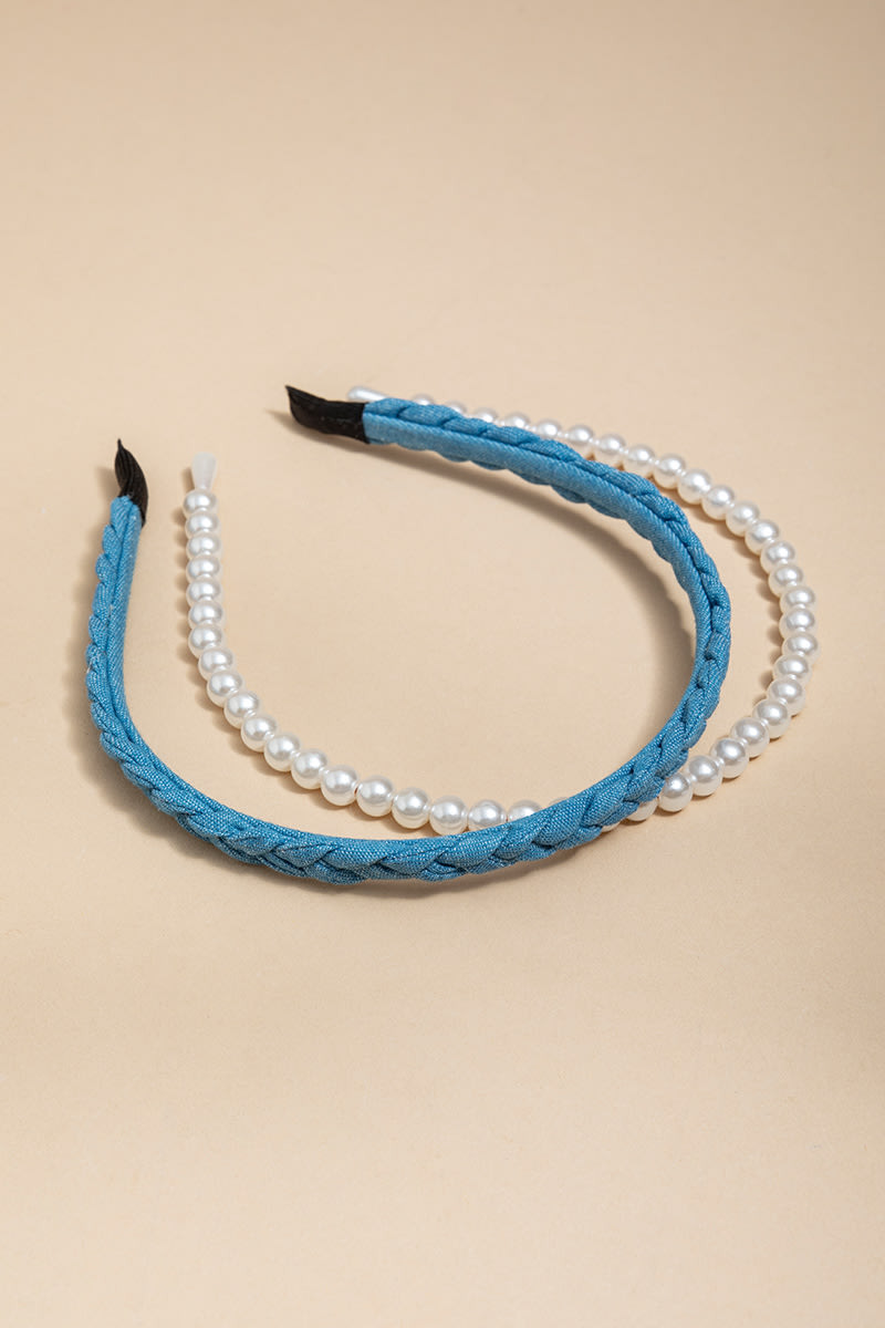 Jenny Denim And Pearl Headband Set