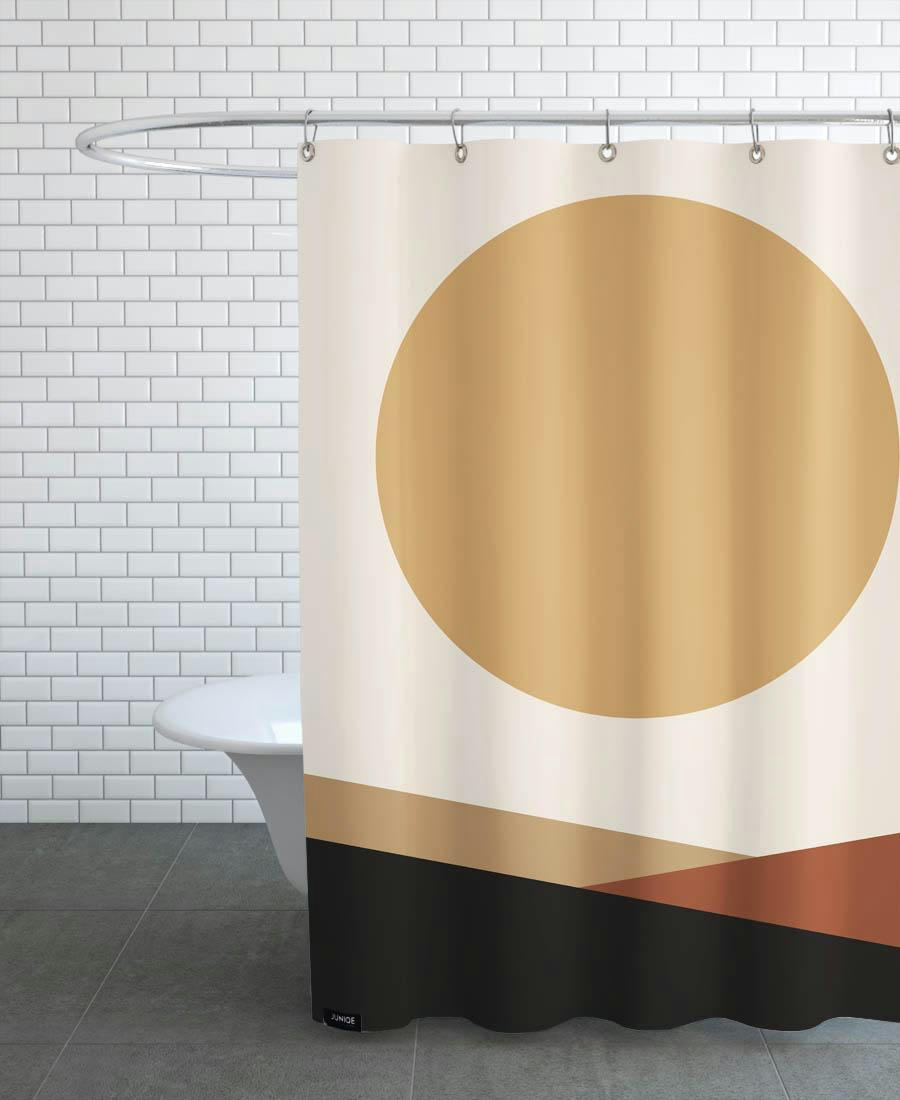 GOLDEN - Rideau de douche en polyester en blanc ivoire & marron 150x200