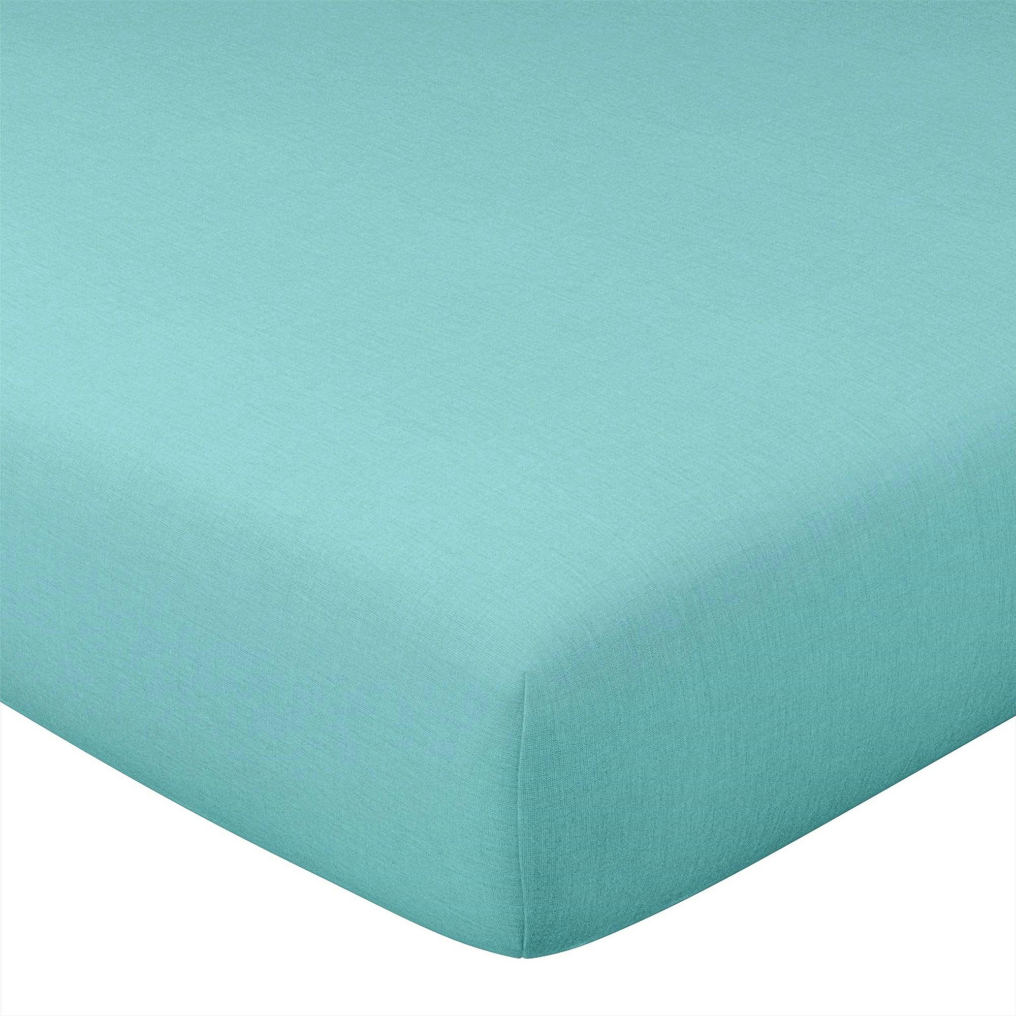 GAMME UNIE LIN PRÉLAVÉ - Drap-housse 140x190x28 bleu aqua en lin