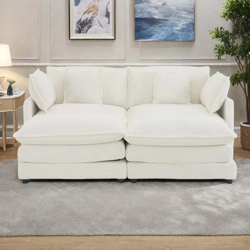 75.6 Corduroy U-Shaped Sectional Sofa with Ottoman and Storage Pockets