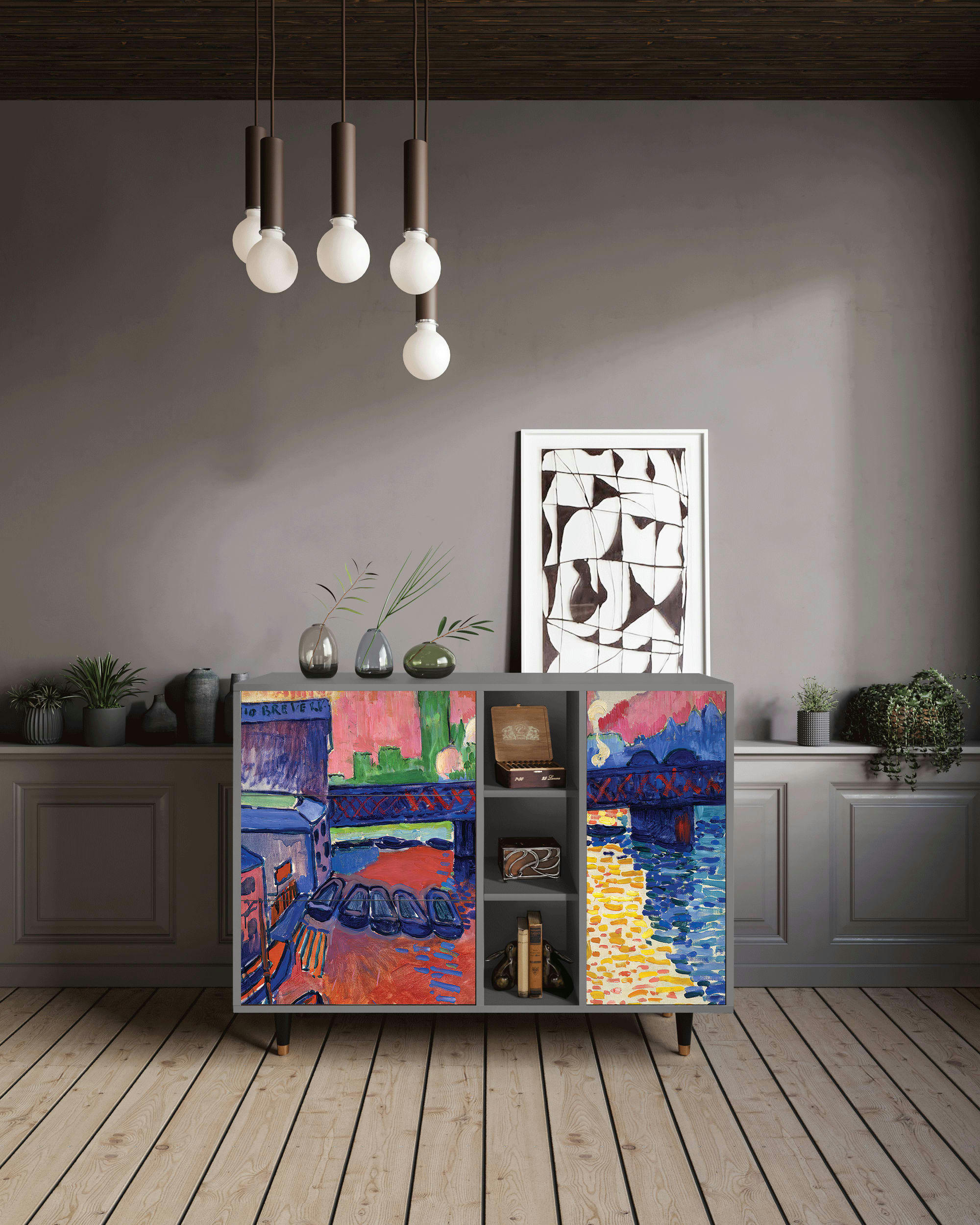 CHARING CROSS BRIDGE BY ANDRE DEAIN - Buffet  multicolore 3 tiroirs et 1 porte L 125 cm