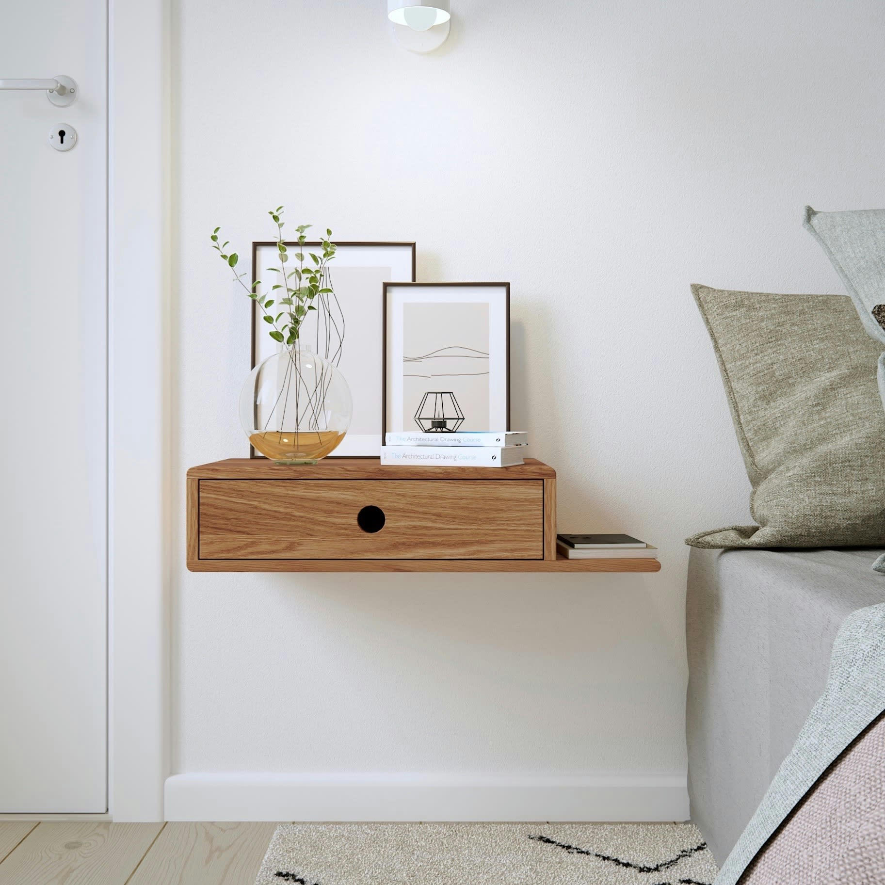 HOPE - Table de chevet avec étagère sur le côté droit en chêne huilé