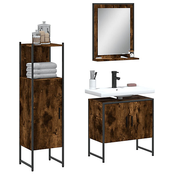 Ensemble d'armoires de salle de bain 3 pcs chêne fumé vidaXL