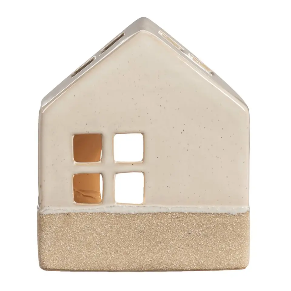 Waxinelichthouder Huis - beige - 14x12x7 cm