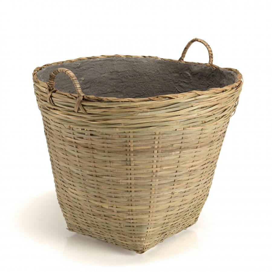 HANS - Pot de fleur rond D60 en bambou naturel avec anses