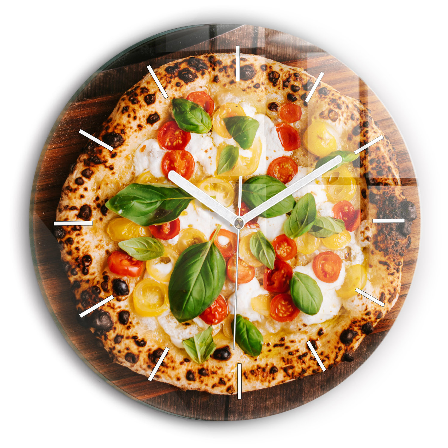 Nowoczesny szklany zegar ścienny Włoska pizza fi30
