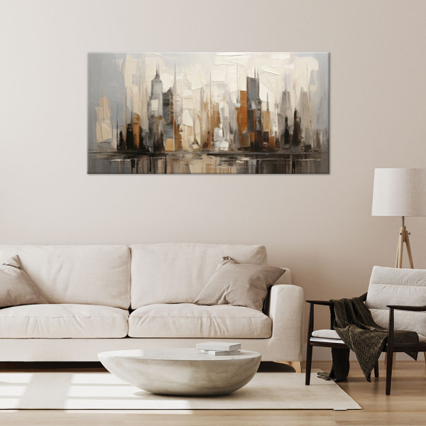Feeby Obraz, Miasto Abstrakcja Beż Budynki 80x40