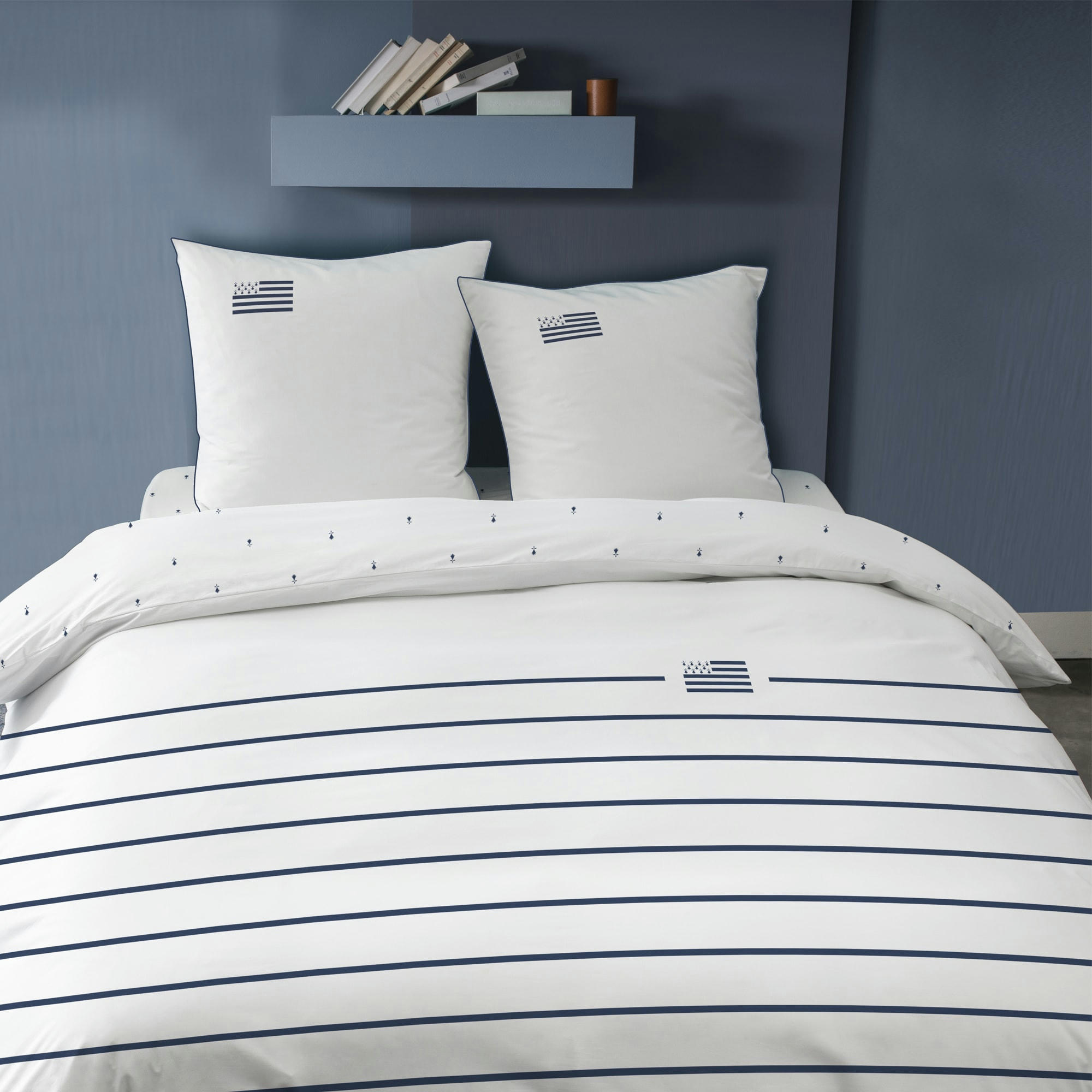 GWENN HA DU - Parure de lit imprimée en coton Blanc 240x220+2x63x63cm